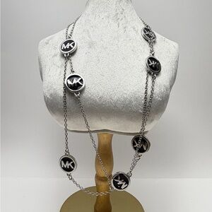 Michael Kors Black and Silver Logo Necklace
